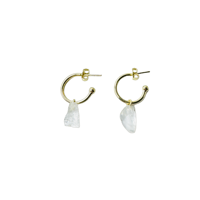 Natural Stone Cristal Rústico (Rustic Crystal) Hoop Earring - Gold Plated