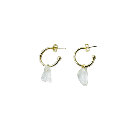 Natural Stone Cristal Rústico (Rustic Crystal) Hoop Earring - Gold Plated