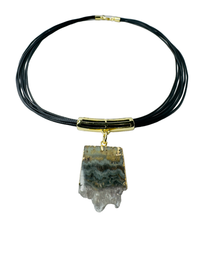 Drusa de Ametista (Brazilian Amethyst Druzy) Leather Necklace