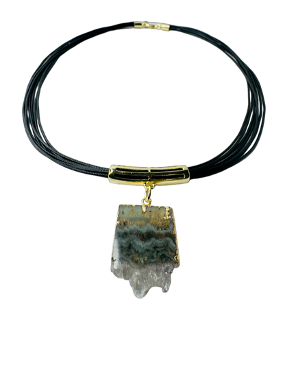 Drusa de Ametista (Brazilian Amethyst Druzy) Leather Necklace