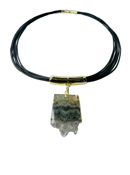 Drusa de Ametista (Brazilian Amethyst Druzy) Leather Necklace