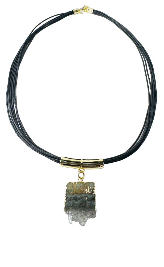 Drusa de Ametista (Brazilian Amethyst Druzy) Leather Necklace