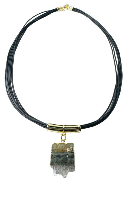 Drusa de Ametista (Brazilian Amethyst Druzy) Leather Necklace