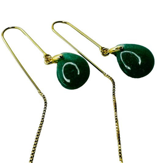 Natural Stone Quartzo Verde (Green Quartzo) Hook Earring - Gold Plated