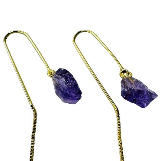 Natural Stone Ametista (Amethyst) Hook Earring - Gold Plated