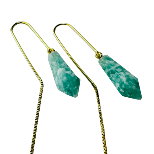 Natural Stone Amazonita (Amazonite) Hook Earring - Gold Plated