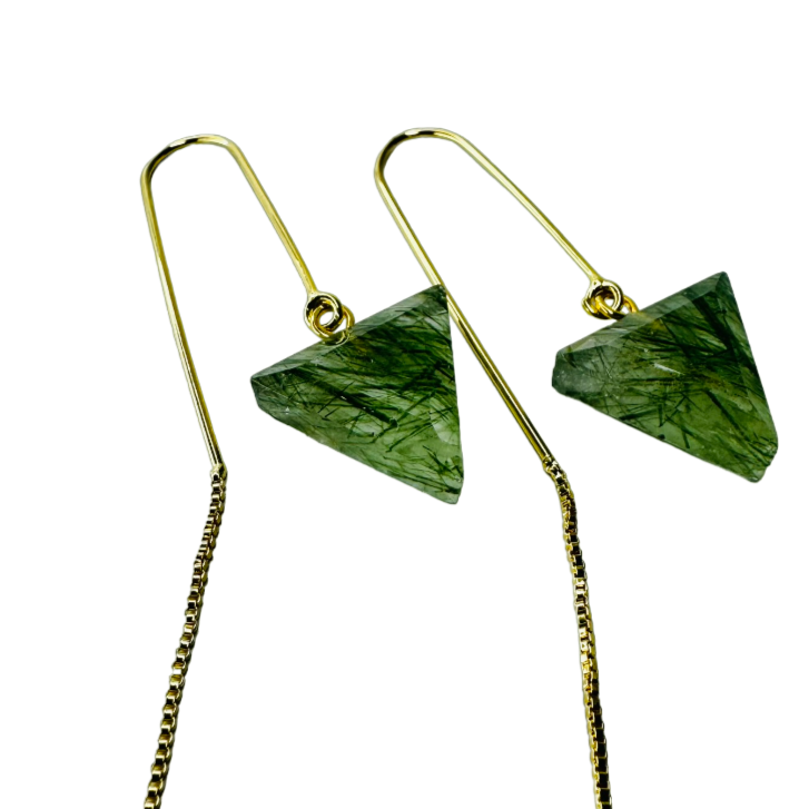 Natural Stone Cristal Epidoto (Epidote Crystal) Hook Earring - Gold Plated