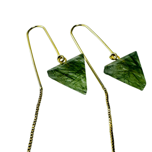 Natural Stone Cristal Epidoto (Epidote Crystal) Hook Earring - Gold Plated