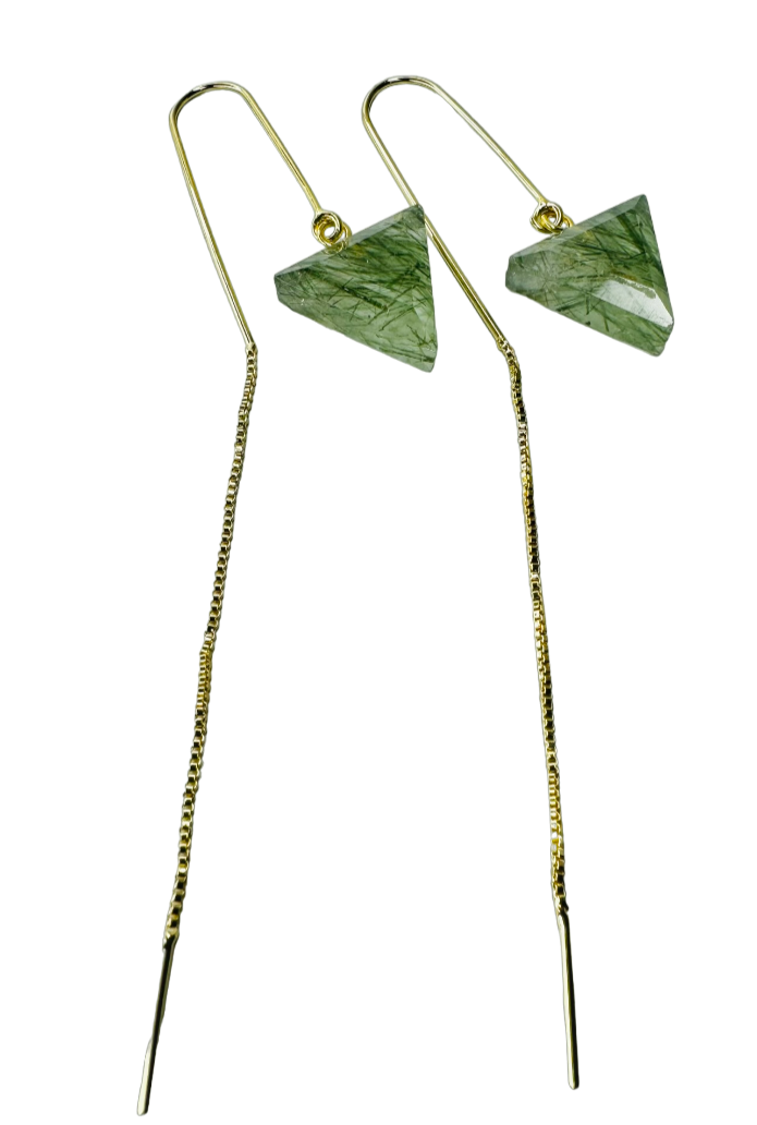 Natural Stone Cristal Epidoto (Epidote Crystal) Hook Earring - Gold Plated