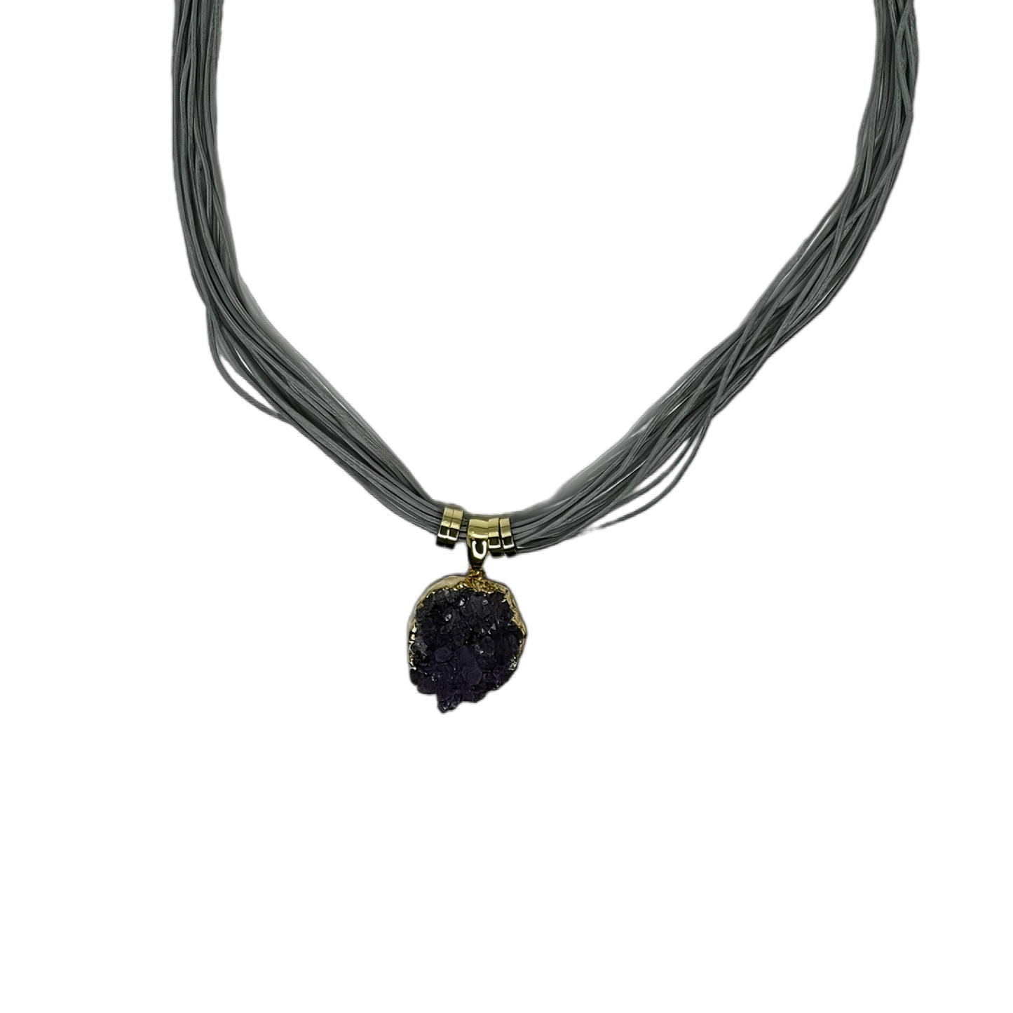 Drusa de Ametista (Amethyst Druzy) Necklace - Cotton String Necklace