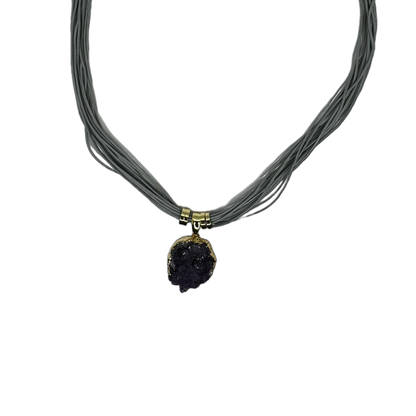 Drusa de Ametista (Amethyst Druzy) Necklace - Cotton String Necklace