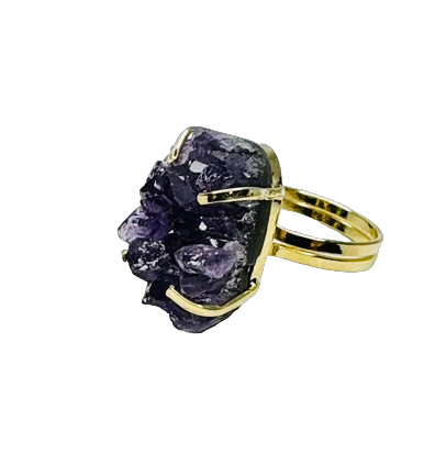 Drusa de Ametista (Amethyst Druzy) Ring - Gold Plated