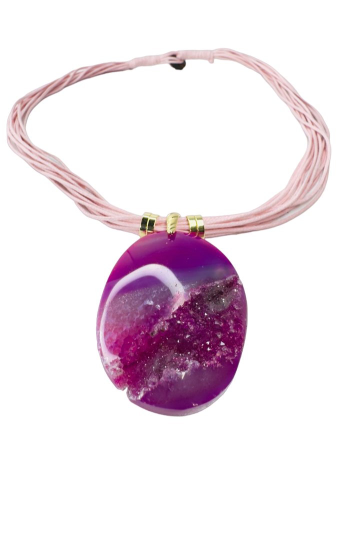 Drusa de Ágata (Agate Druzy) Cotton String Necklace