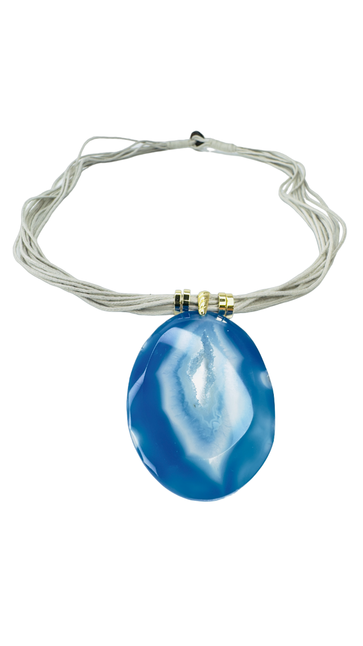 Drusa de Ágata (Agate Druzy) Cotton String Necklace