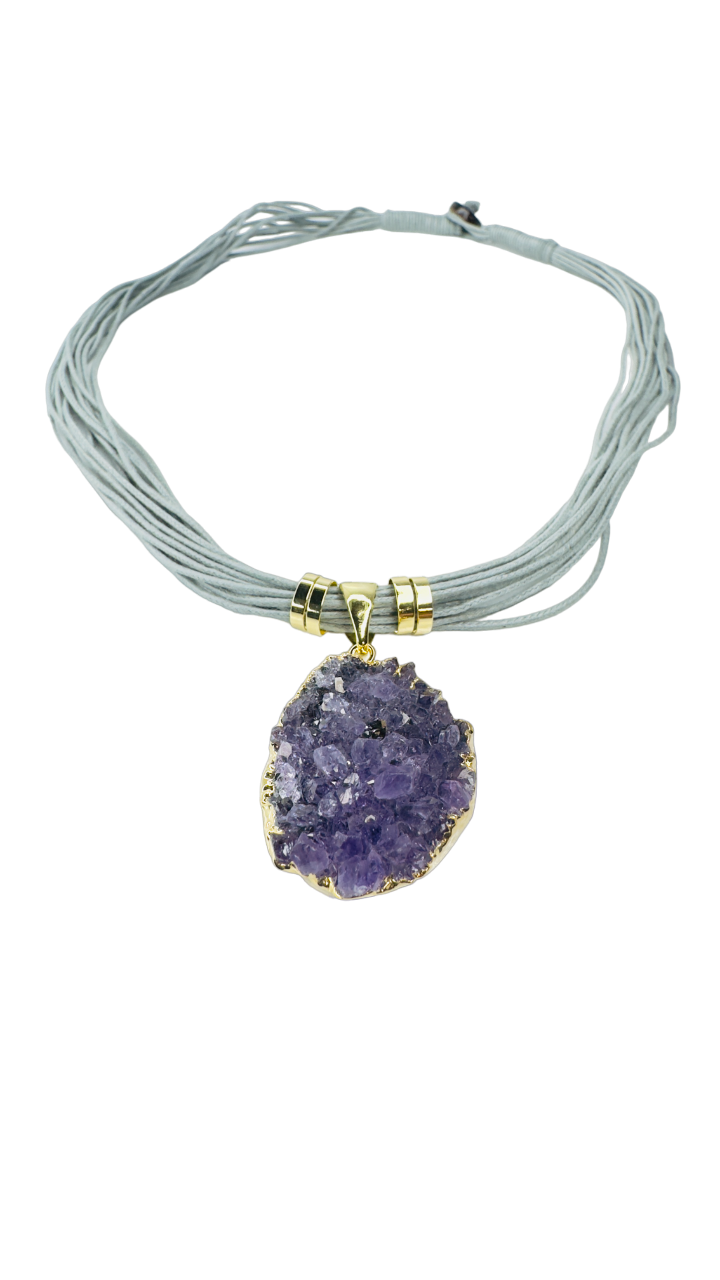 Drusa de Ametista (Amethyst Druzy) Necklace - Cotton String Necklace