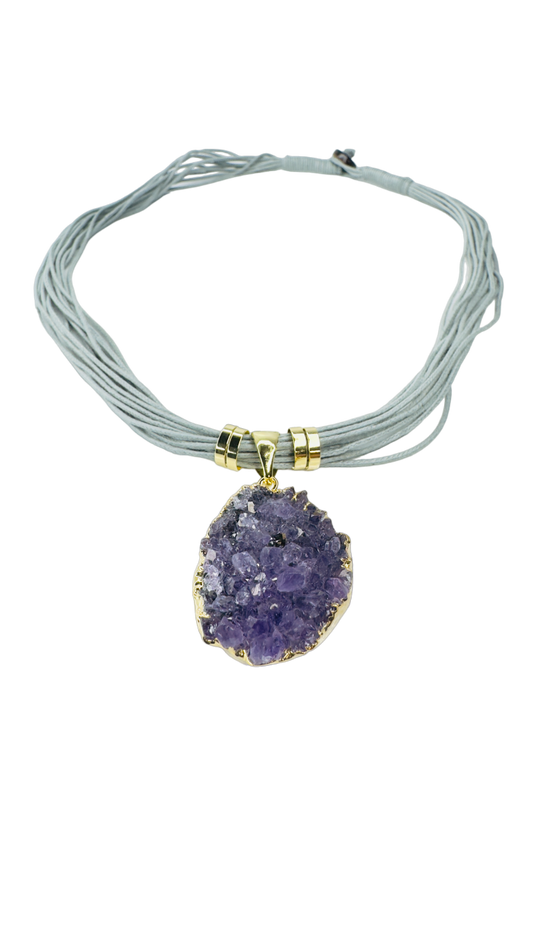 Drusa de Ametista (Amethyst Druzy) Necklace - Cotton String Necklace