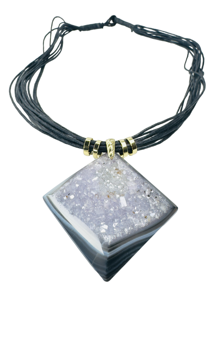 Drusa de Ágata (Agate Druzy) Cotton String Necklace