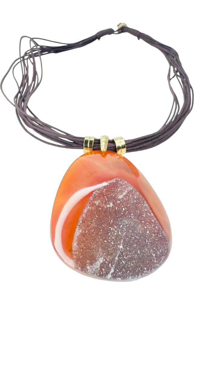 Drusa de Ágata (Agate Druzy) Cotton String Necklace