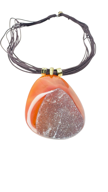 Drusa de Ágata (Agate Druzy) Cotton String Necklace