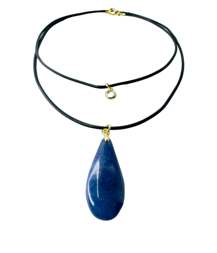 Double String Leather Necklace - Sodalita (Sodalite) and Point of Light Zirconia - Gold Plated