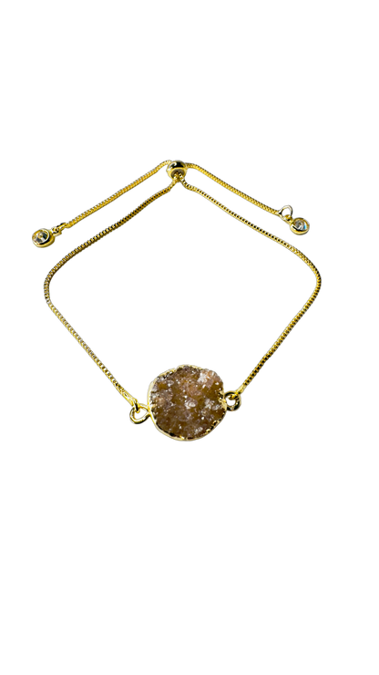 Gold Plated Stone Trio Tie Bracelet with Drusa de Ágata (Agate Druzy) and Two Zirconia Points of Light