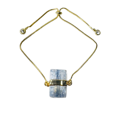 Gold Plated Stone Trio Tie Bracelet with Cianita Azul (Blue Kyanite) and Two Zirconia Points of Light