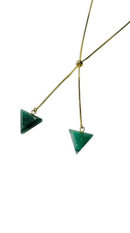 Gold Plated Two Stones Tie Necklace with Quartzo Verde (Green Quartz) Pair