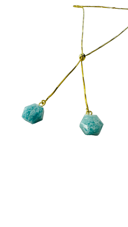 Gold Plated Two Stones Tie Necklace with Amazonita (Amazonite) Pair