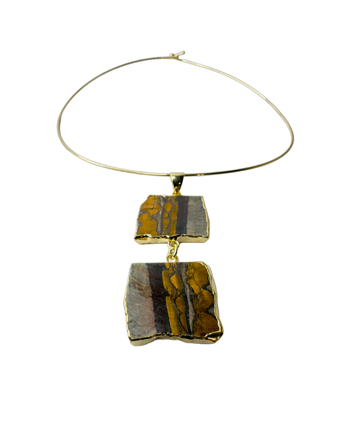 Olho de Tigre (Tiger's Eye) - Gold Plated Thin Hoop Necklace