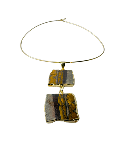 Olho de Tigre (Tiger's Eye) - Gold Plated Thin Hoop Necklace