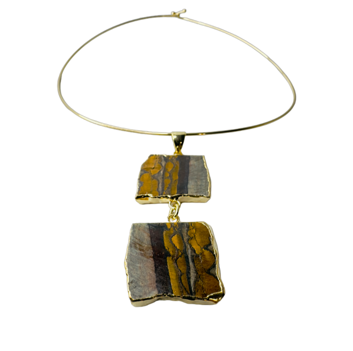 Olho de Tigre (Tiger's Eye) - Gold Plated Thin Hoop Necklace