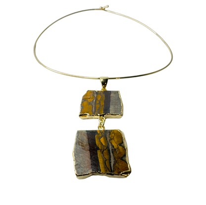 Olho de Tigre (Tiger's Eye) - Gold Plated Thin Hoop Necklace