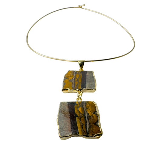 Olho de Tigre (Tiger's Eye) - Gold Plated Thin Hoop Necklace