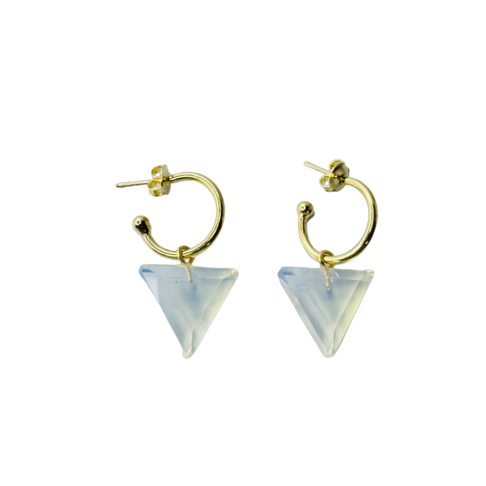 Natural Stone Pedra da Lua (Moonstone) Hoop Earring - Gold Plated