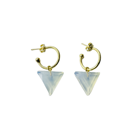 Natural Stone Pedra da Lua (Moonstone) Hoop Earring - Gold Plated