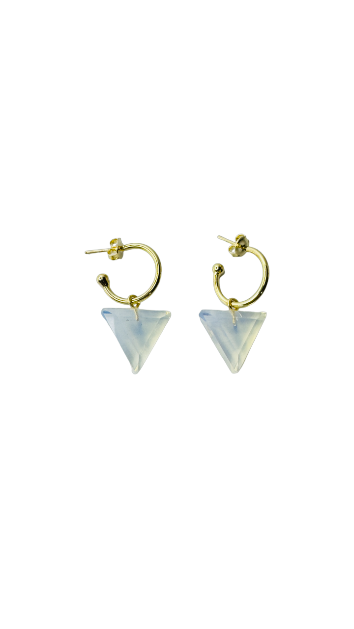 Natural Stone Pedra da Lua (Moonstone) Hoop Earring - Gold Plated