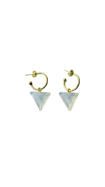 Natural Stone Pedra da Lua (Moonstone) Hoop Earring - Gold Plated