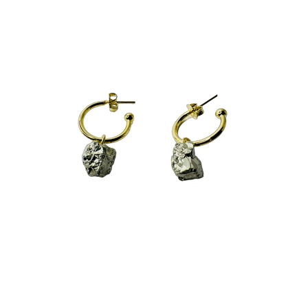 Natural Stone Pirita (Pyrite) Hoop Earring - Gold Plated