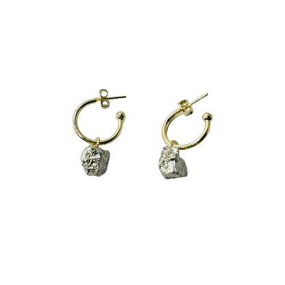 Natural Stone Pirita (Pyrite) Hoop Earring - Gold Plated