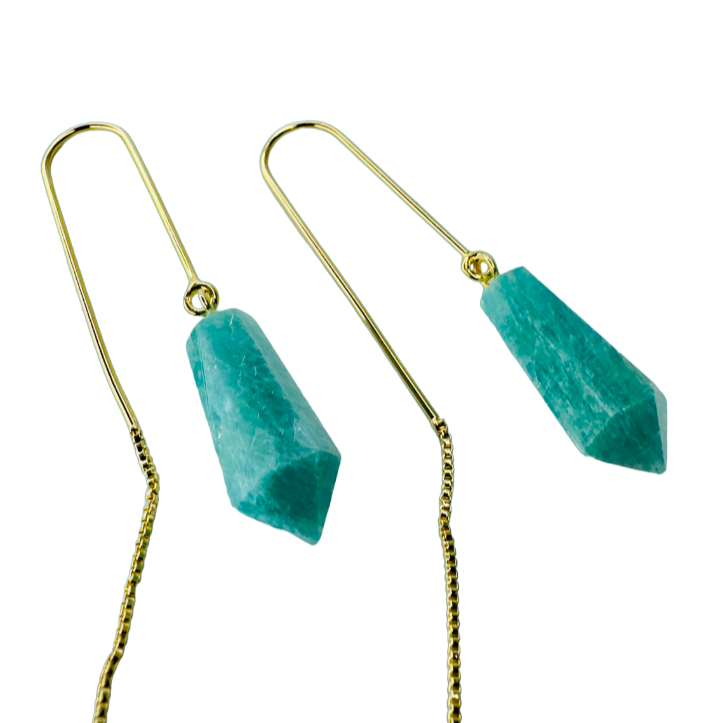 Natural Stone Quartzo Verde (Green Quartz) Hook Earring - Gold Plated