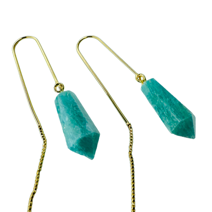 Natural Stone Quartzo Verde (Green Quartz) Hook Earring - Gold Plated