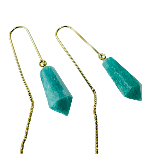 Natural Stone Quartzo Verde (Green Quartz) Hook Earring - Gold Plated