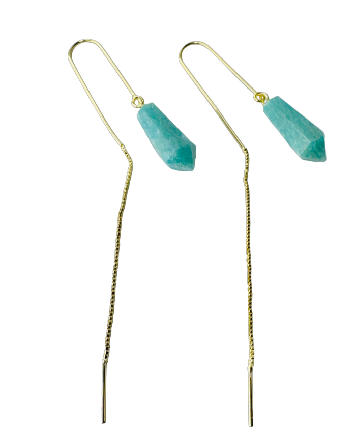 Natural Stone Quartzo Verde (Green Quartz) Hook Earring - Gold Plated