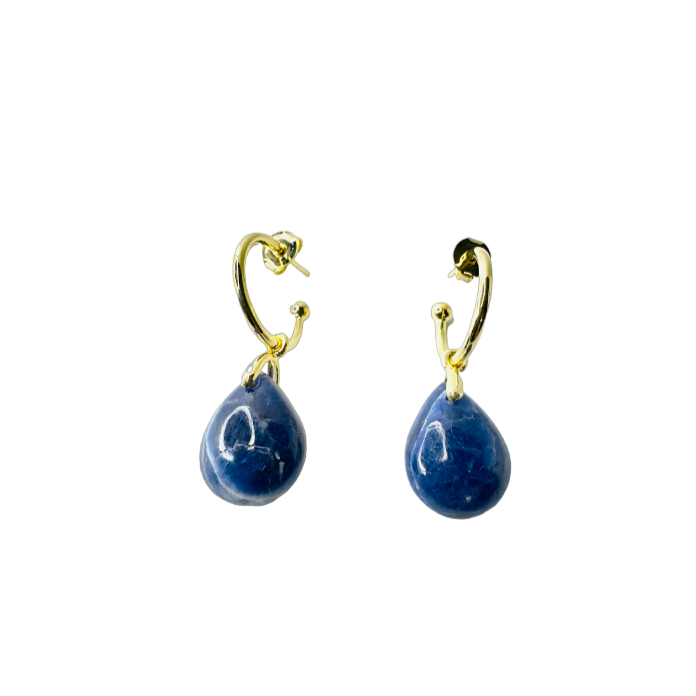 Natural Stone Sodalita (Sodalite) Hoop Earring - Gold Plated