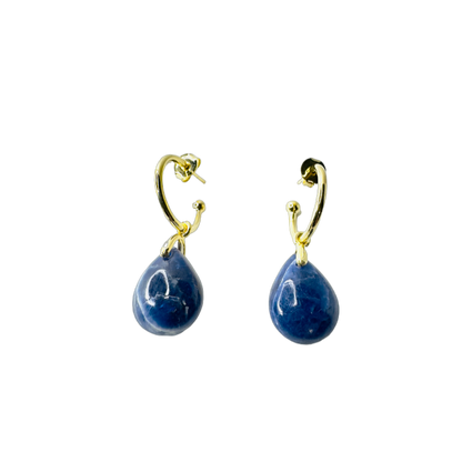 Natural Stone Sodalita (Sodalite) Hoop Earring - Gold Plated