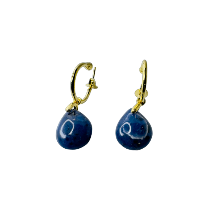 Natural Stone Sodalita (Sodalite) Hoop Earring - Gold Plated