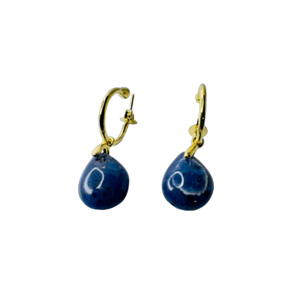 Natural Stone Sodalita (Sodalite) Hoop Earring - Gold Plated