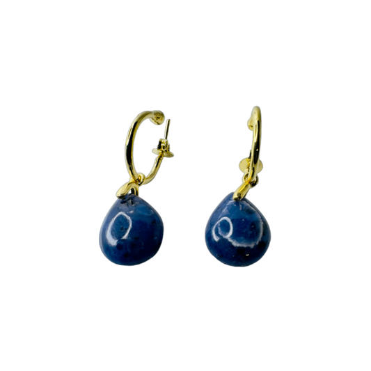 Natural Stone Sodalita (Sodalite) Hoop Earring - Gold Plated