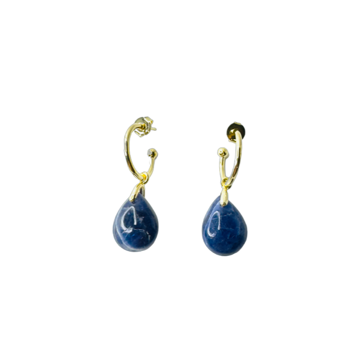 Natural Stone Sodalita (Sodalite) Hoop Earring - Gold Plated