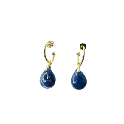 Natural Stone Sodalita (Sodalite) Hoop Earring - Gold Plated